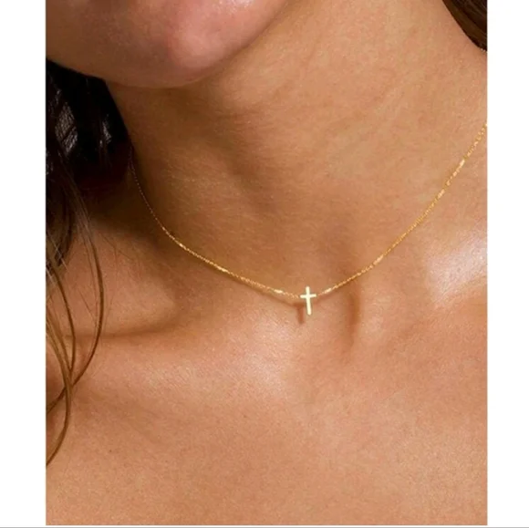 NEW! Anthropologie Delicate Tiny Petite Cross Gold Necklace - Picture 2 of 5